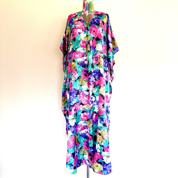 Vintage Dresses & Skirts - 💟VINTAGE Jewel Tone Caftan Satin Maxi Dress